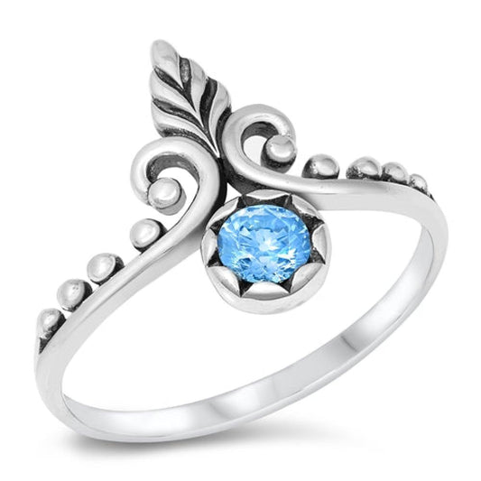 Sterling Silver Blue Topaz CZ Bali Ring