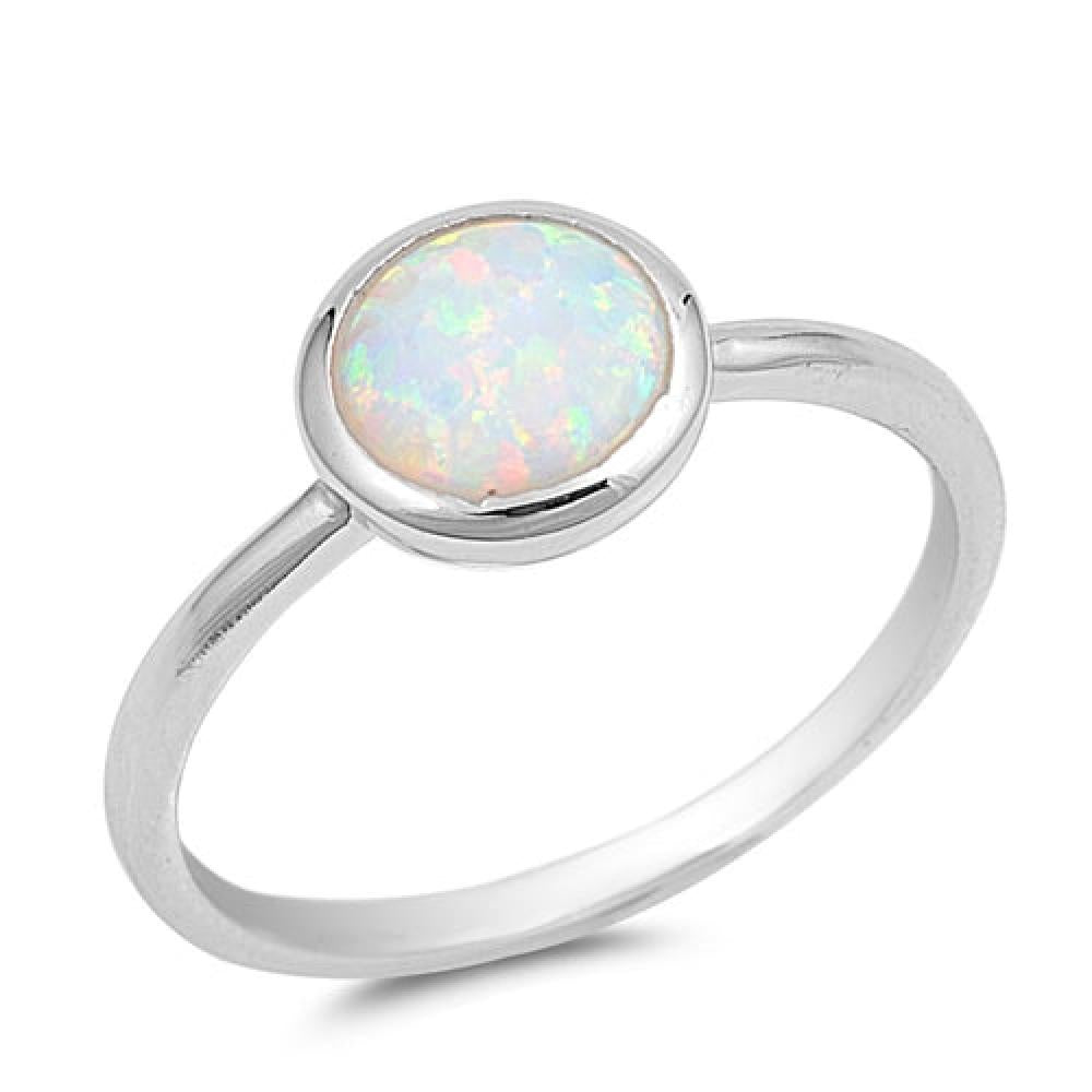 Sterling Silver White Lab Opal Ring