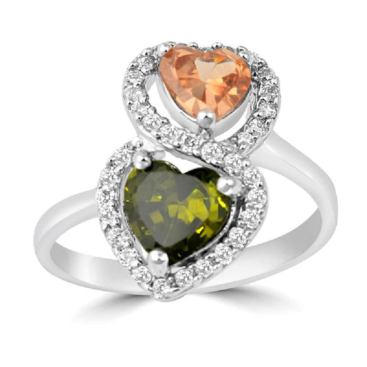 Sterling Silver Champagne & Olive CZ Ring