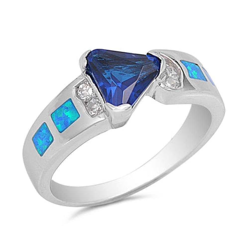 Sterling Silver Blue Lab Opal & Blue Sapphire CZ Ring