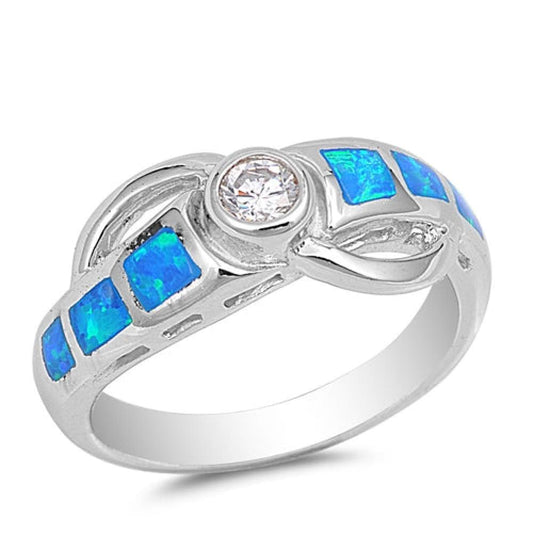 Sterling Silver Blue Lab Opal & Clear CZ Ring