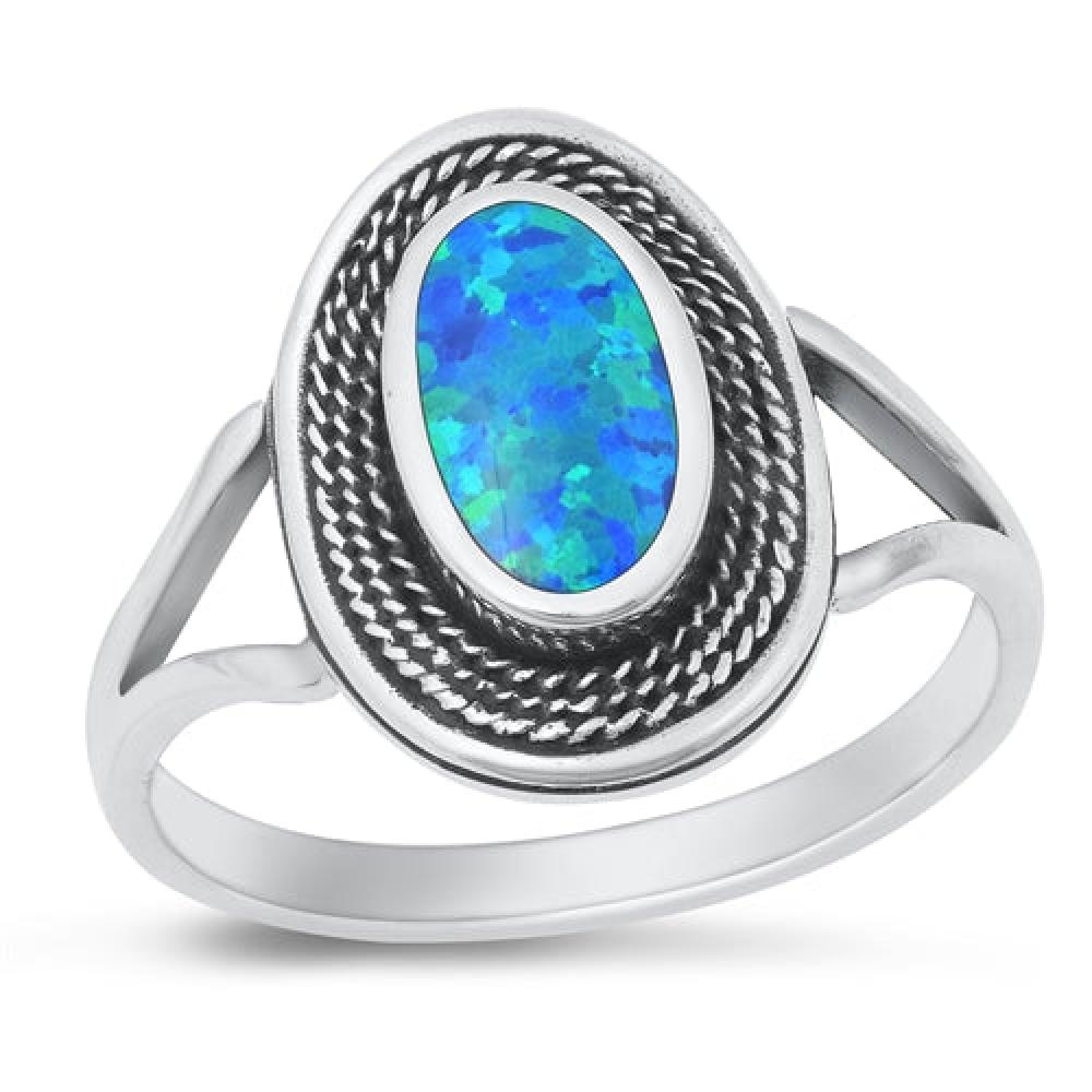 Sterling Silver Blue Lab Opal Bali Ring