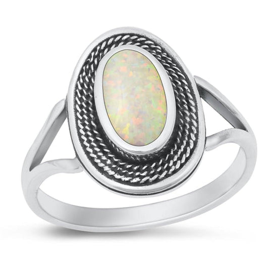 Sterling Silver White Lab Opal Bali Ring