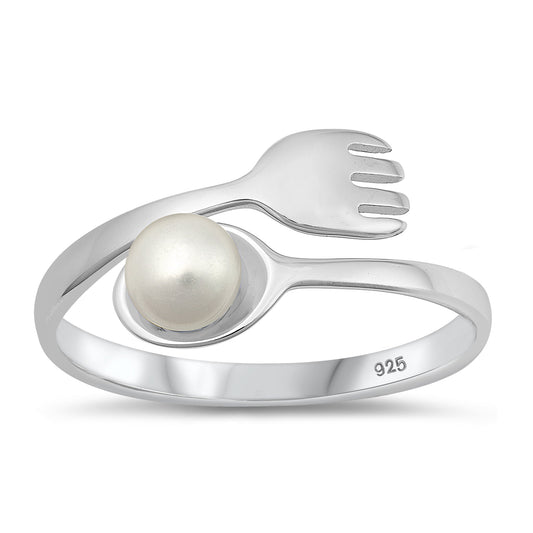 Sterling Silver Freshwater Pearl Fork & Spoon Ring