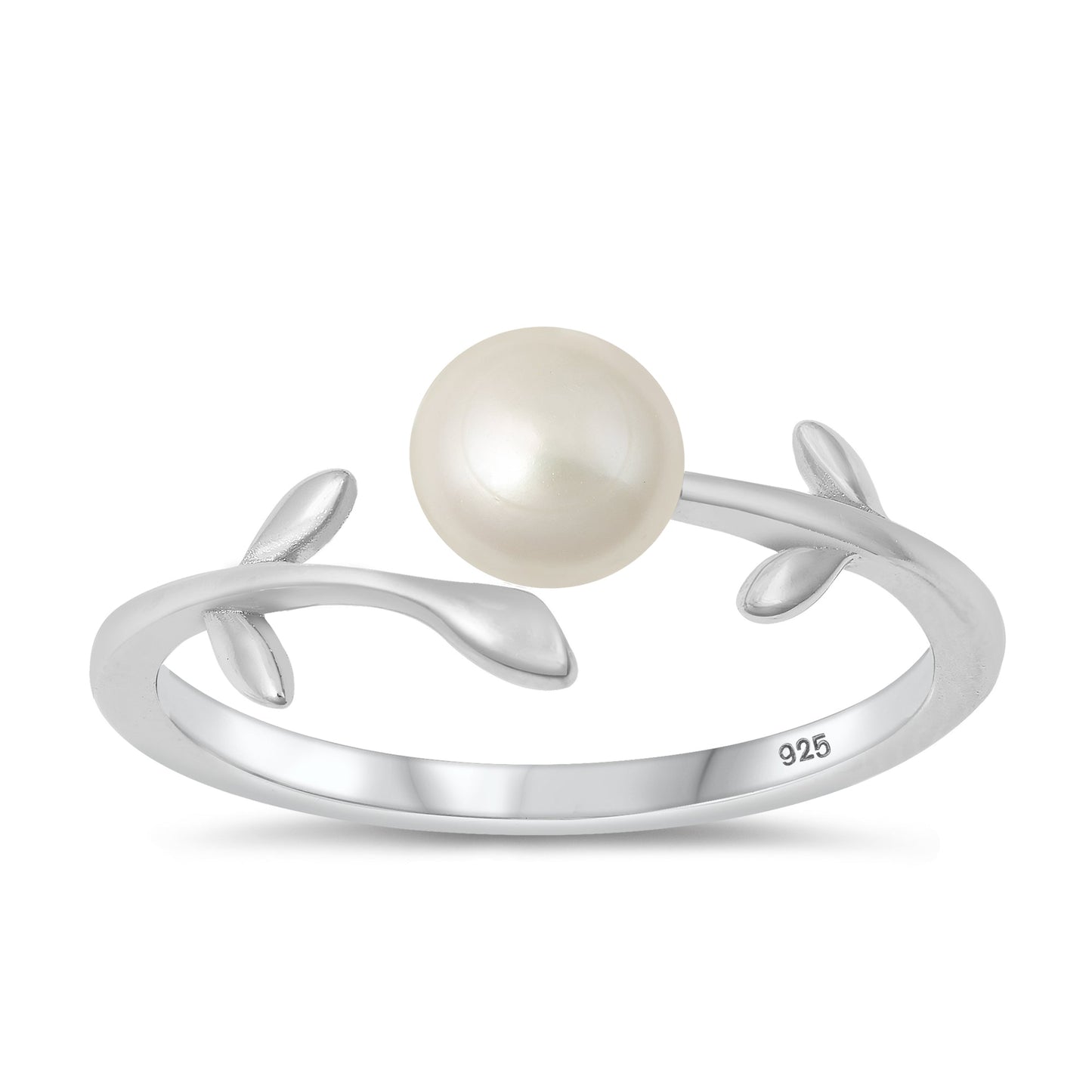 Sterling Silver Freshwater Pearl Leaf Spoon Ring