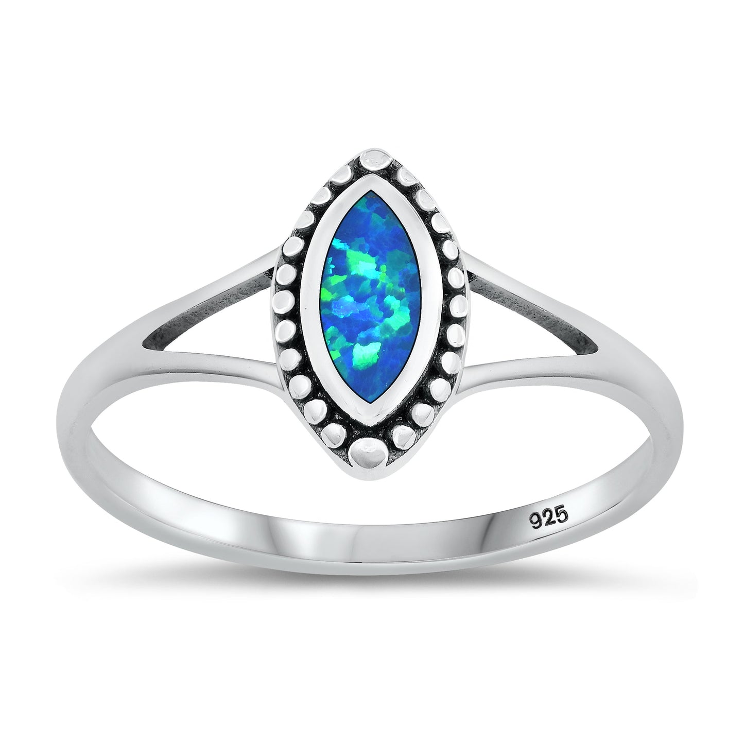 Sterling Silver Blue Lab Opal Bali Ring