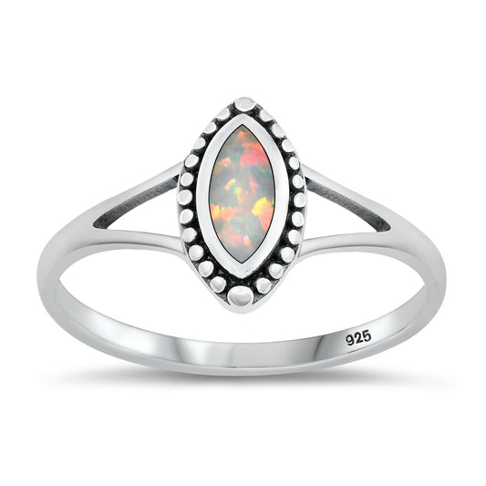 Sterling Silver White Lab Opal Bali Ring
