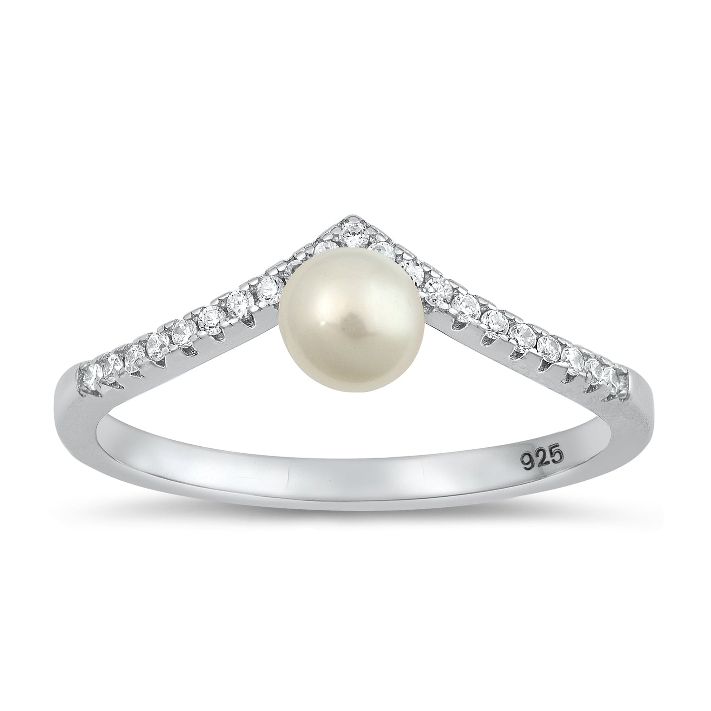 Sterling Silver Freshwater Pearl Chevron Ring