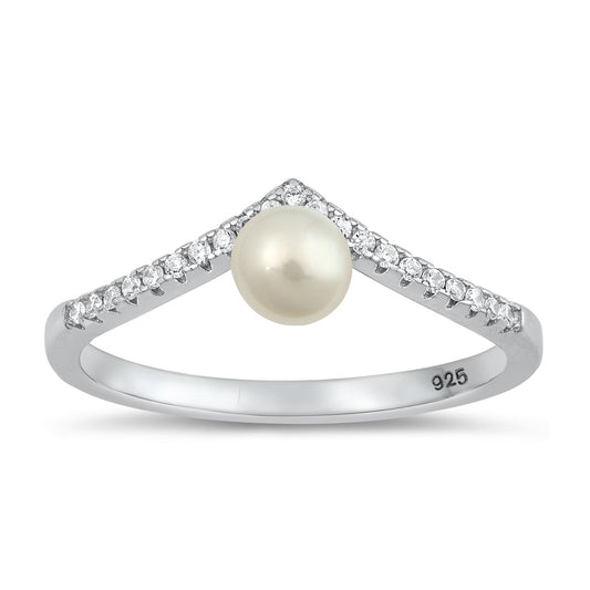 Sterling Silver Freshwater Pearl Chevron Ring