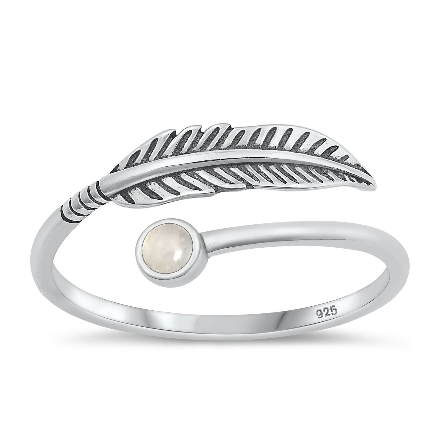 Sterling Silver Moonstone Feather Spoon Ring