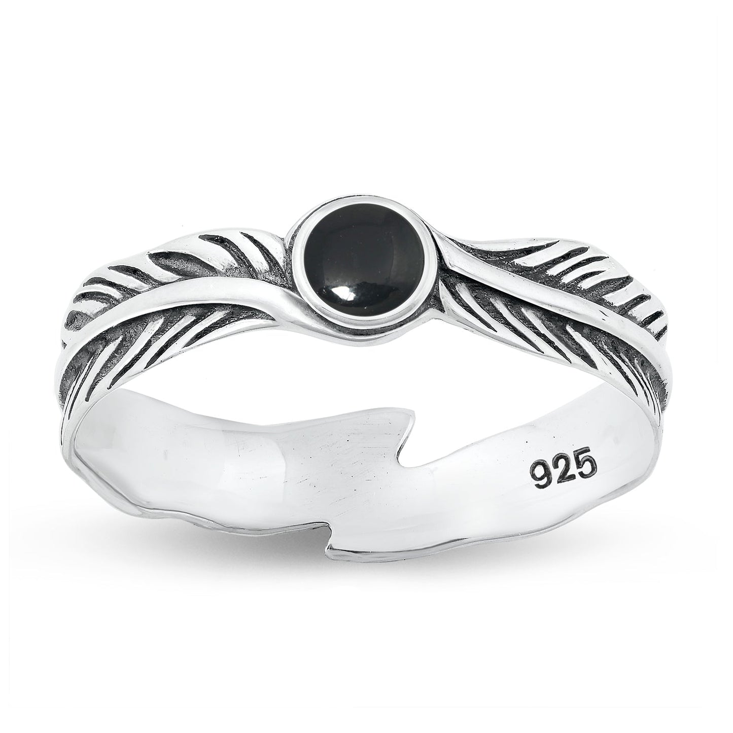 Sterling Silver Black Agate Leaf Ring