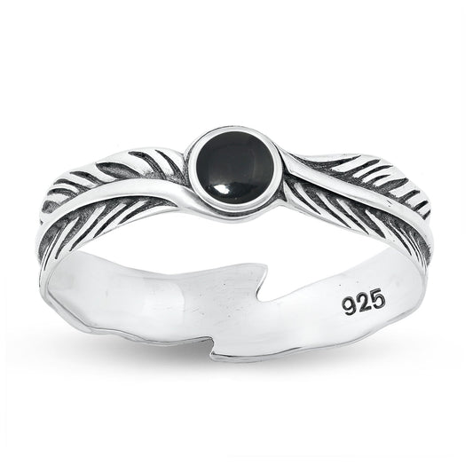 Sterling Silver Black Agate Leaf Ring