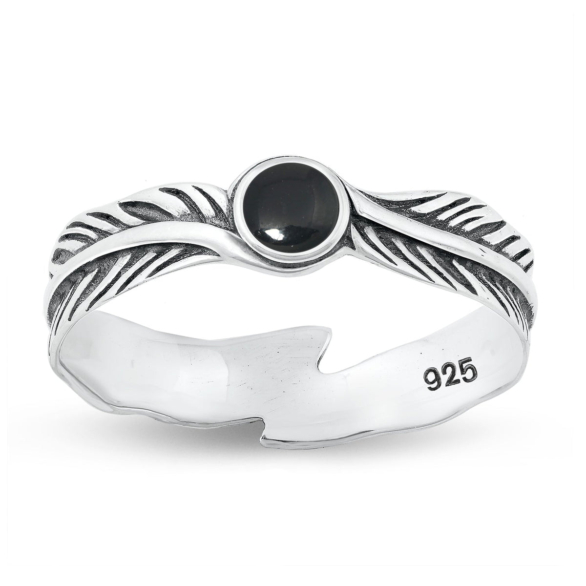 Sterling Silver Black Agate Leaf Ring