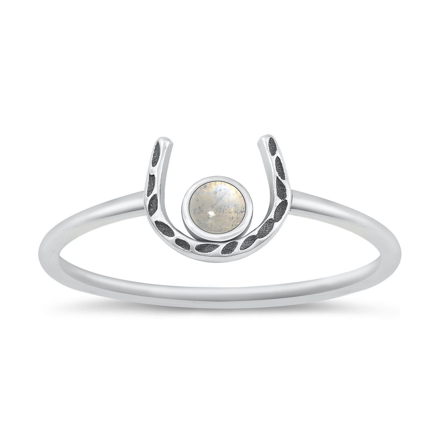 Sterling Silver White Lab Opal Horseshoe Ring