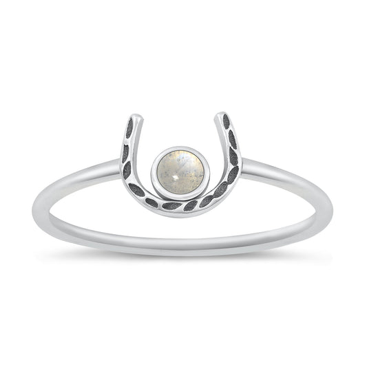 Sterling Silver White Lab Opal Horseshoe Ring