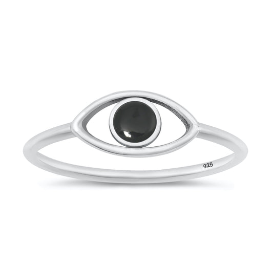 Sterling Silver Black Agate Eye Ring