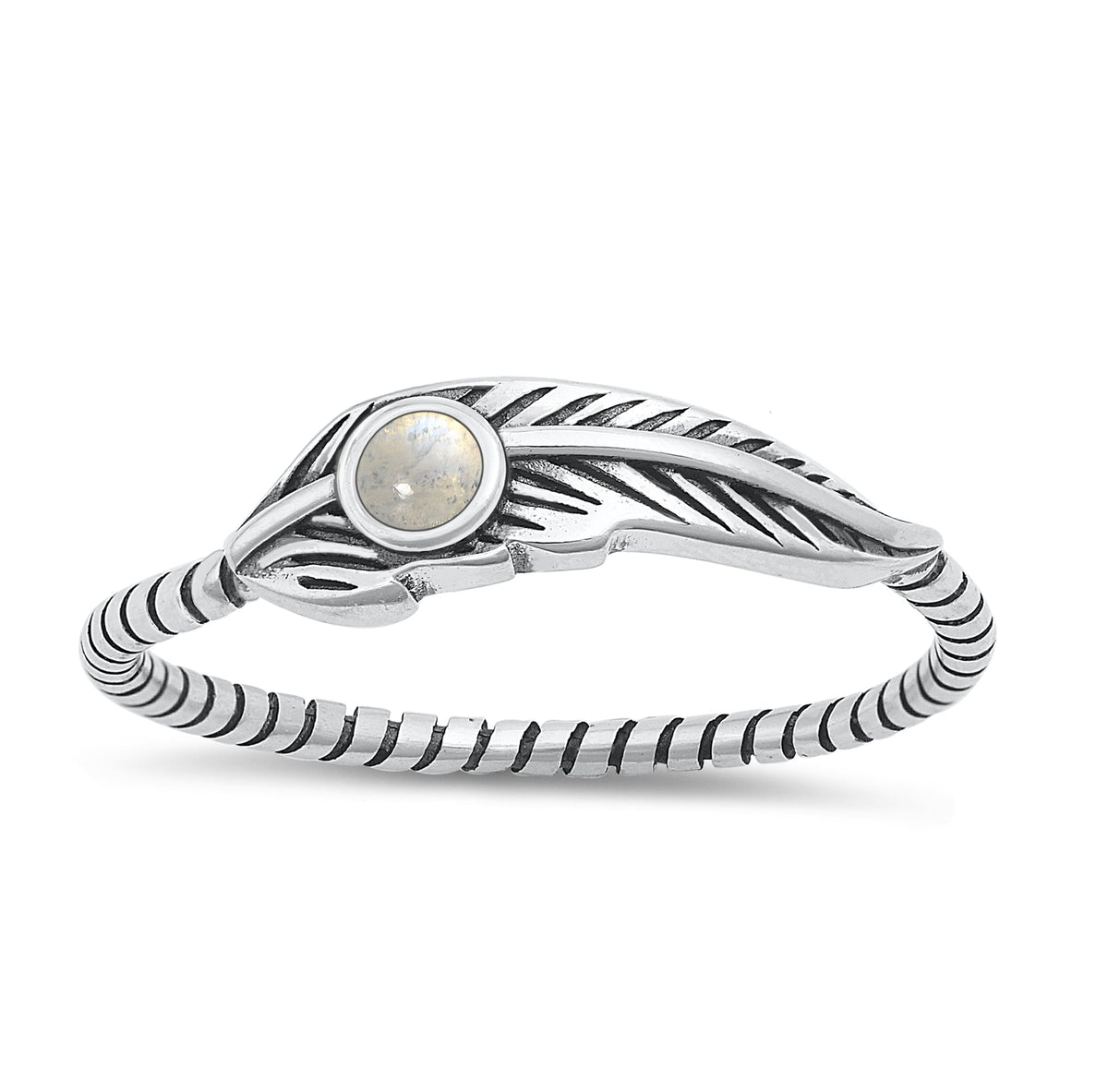 Sterling Silver Moonstone Feather Ring
