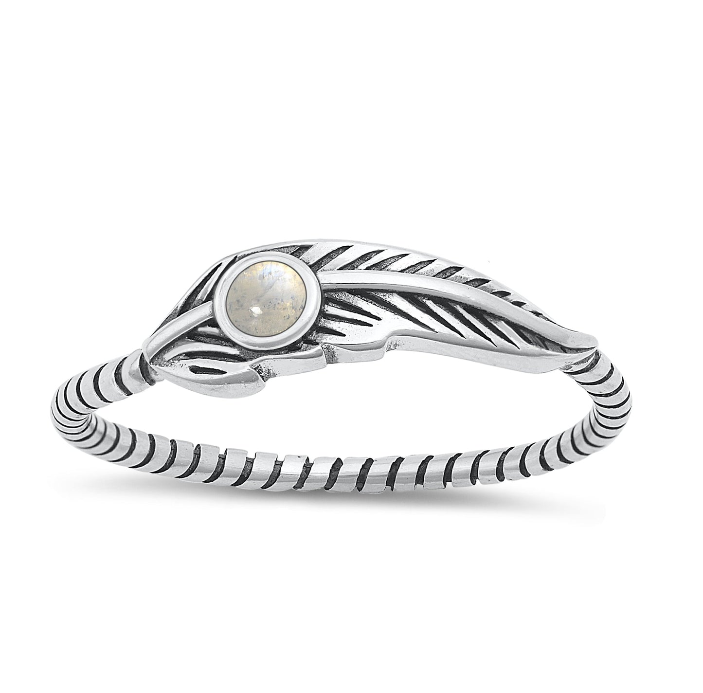 Sterling Silver Moonstone Feather Ring