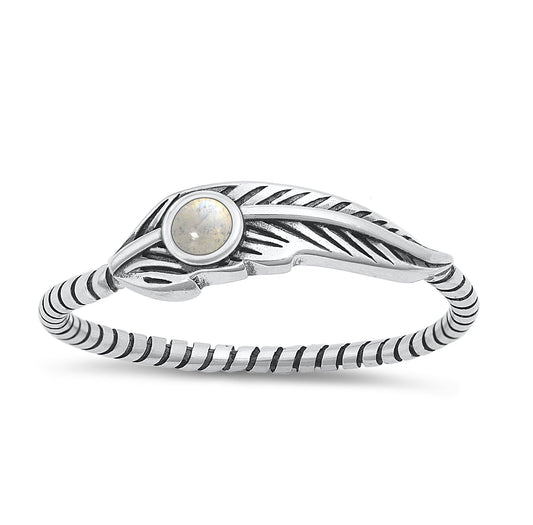 Sterling Silver Moonstone Feather Ring
