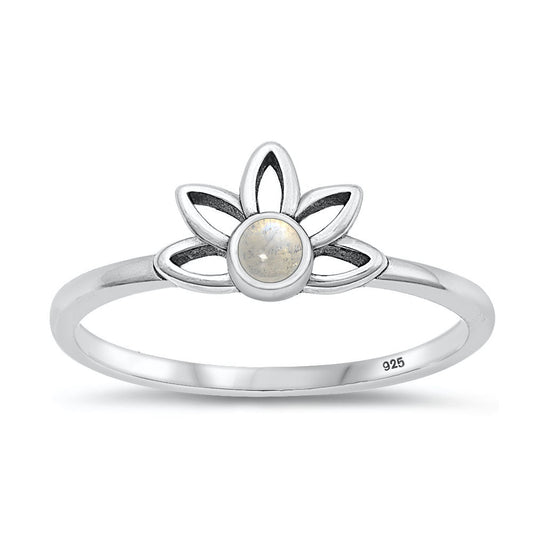 Sterling Silver Moonstone Lotus Ring