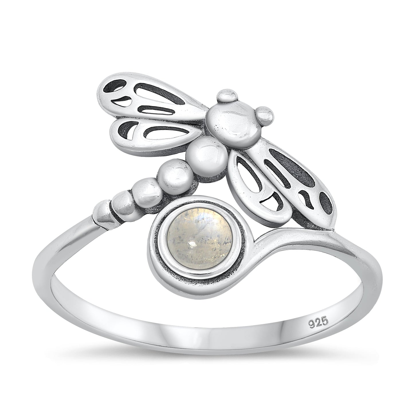 Sterling Silver Moonstone Dragonfly Ring