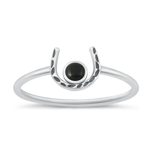 Sterling Silver Black Agate Horseshoe Ring