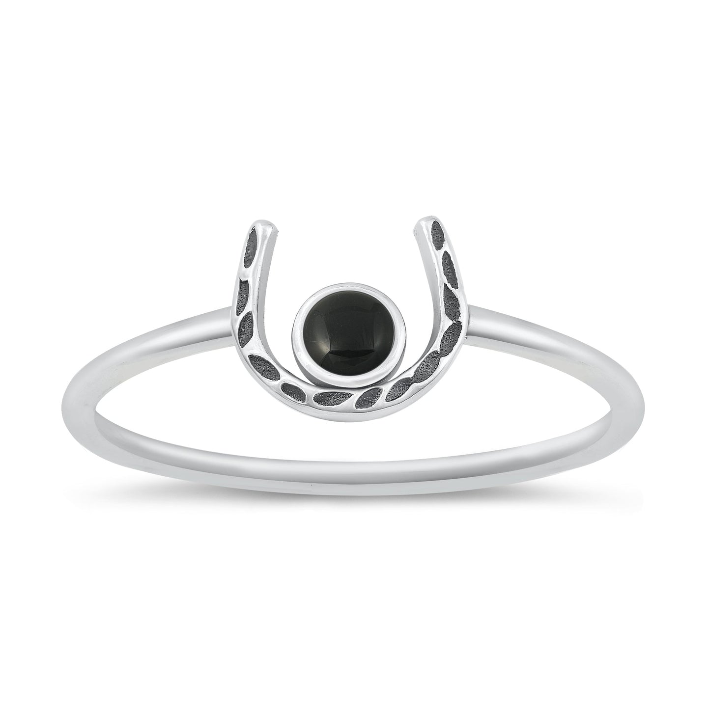 Sterling Silver Black Agate Horseshoe Ring