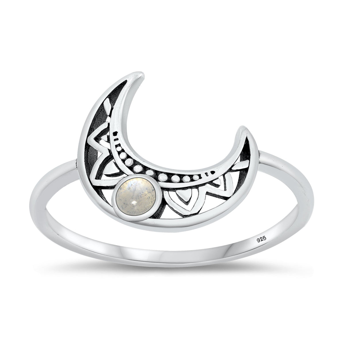 Sterling Silver Moonstone Bali Moon Ring