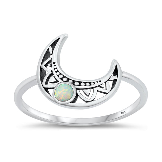 Sterling Silver Moonstone Bali Moon Ring