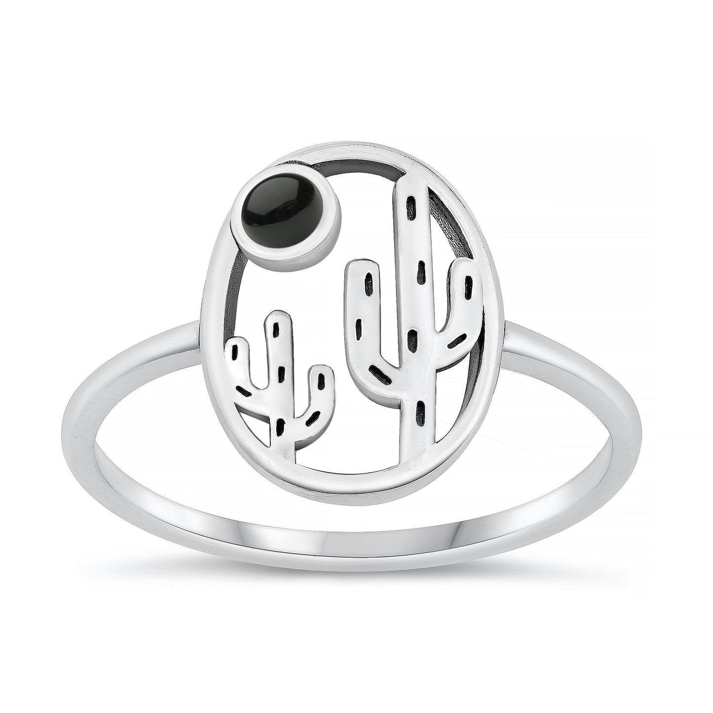 Sterling Silver Black Agate Couple of Cactus Ring