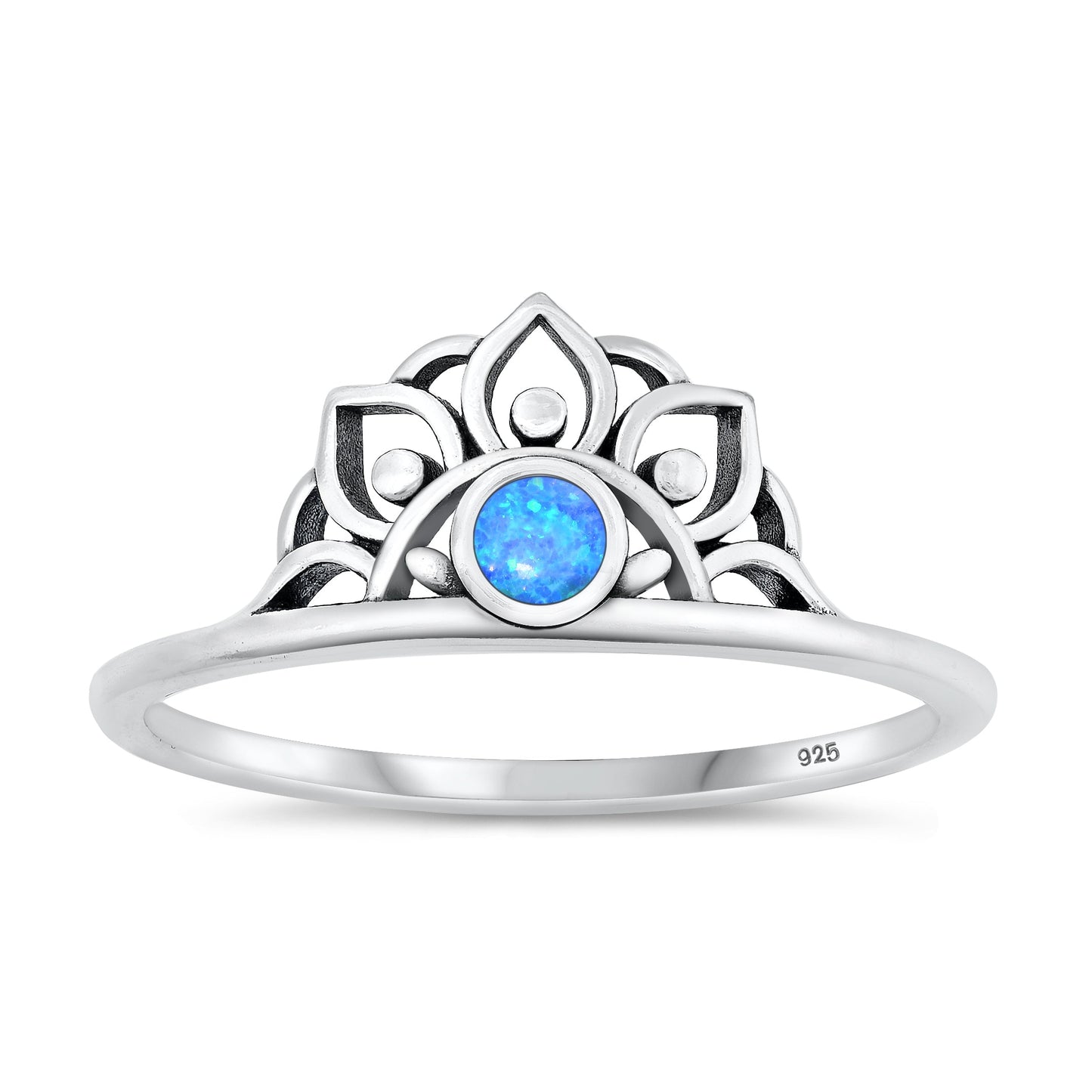 Sterling Silver Blue Lab Opal Lotus Tiara Ring
