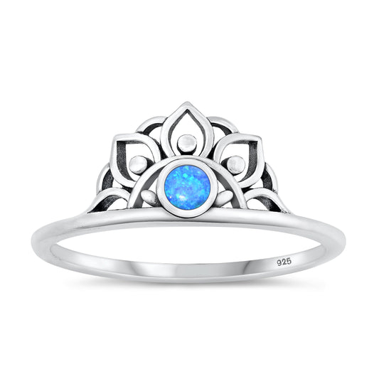 Sterling Silver Blue Lab Opal Lotus Tiara Ring