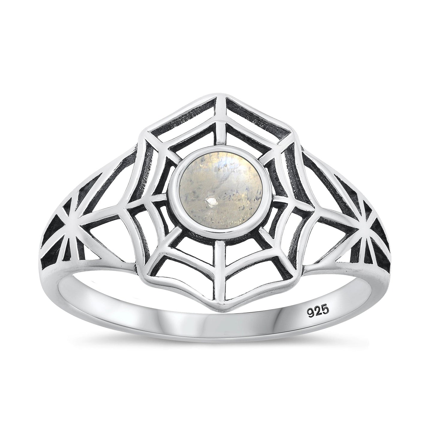 Sterling Silver Moonstone Spiderweb Ring