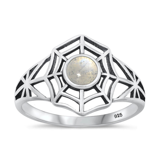 Sterling Silver Moonstone Spiderweb Ring
