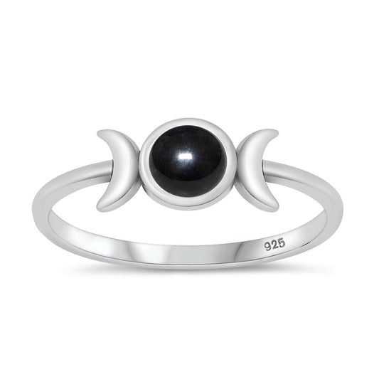Sterling Silver Black Agate Moon Ring