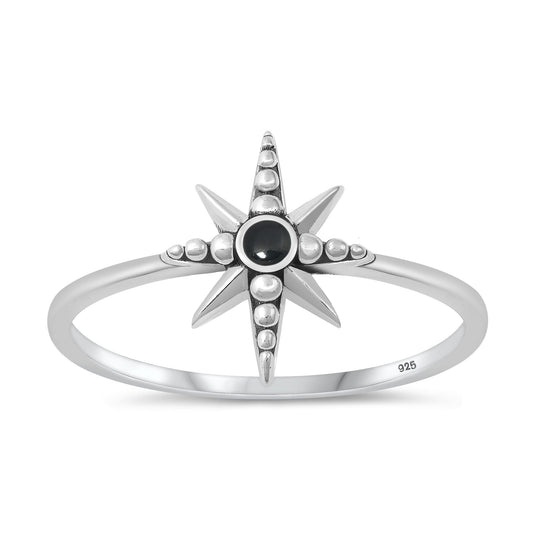 Sterling Silver Black Agate North Star Ring