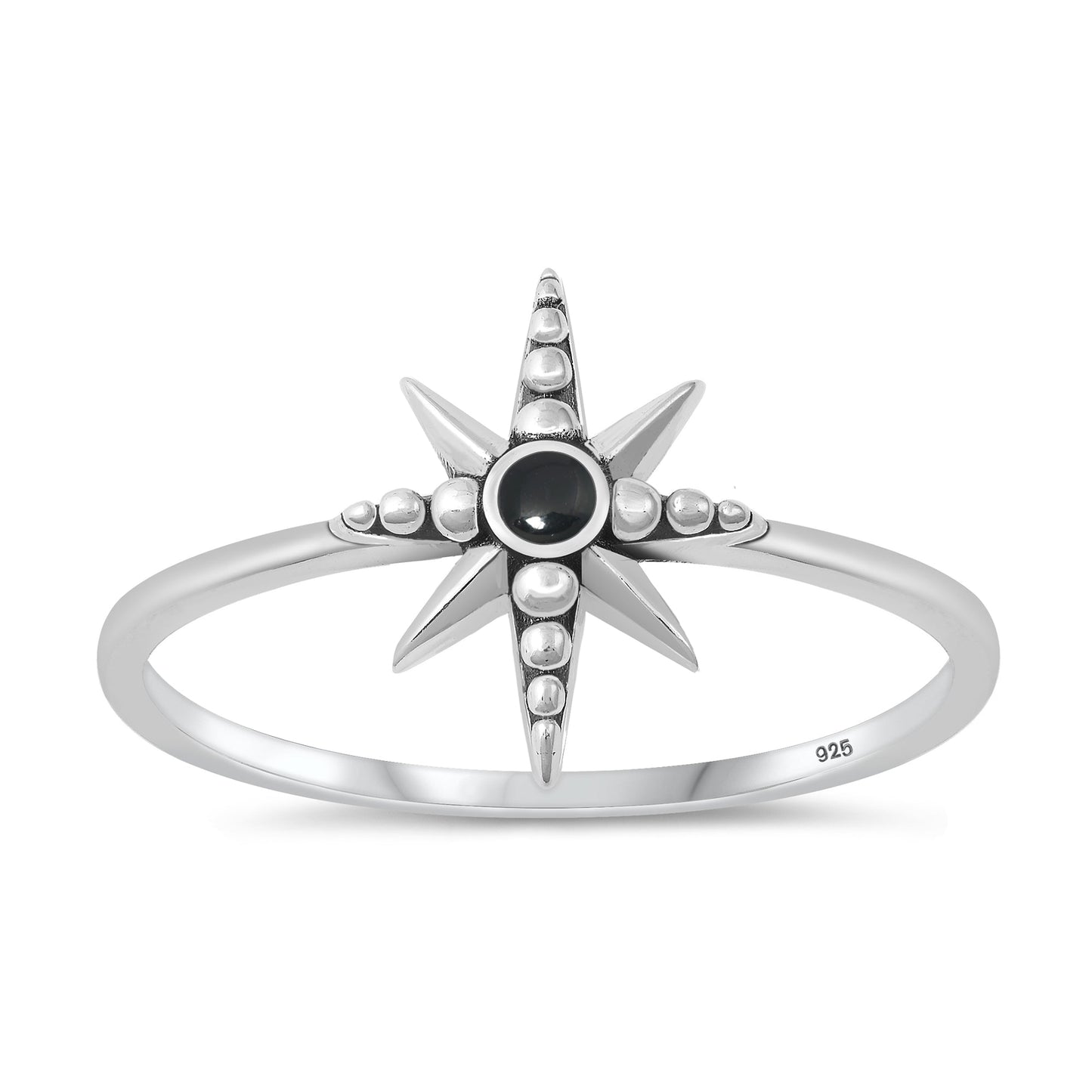 Sterling Silver Black Agate North Star Ring