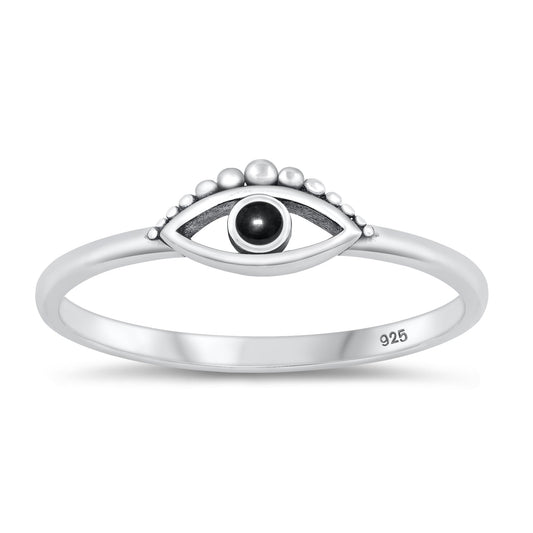 Sterling Silver Black Agate Evil Eye Ring