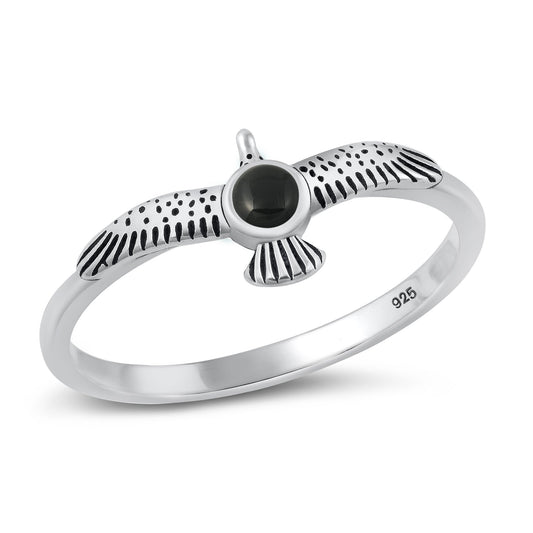 Sterling Silver Black Agate Eagle Ring