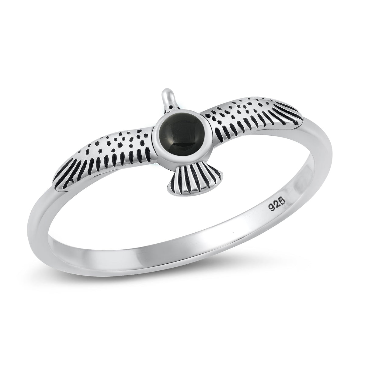 Sterling Silver Black Agate Eagle Ring