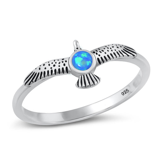 Sterling Silver Blue Lab Opal Eagle Ring