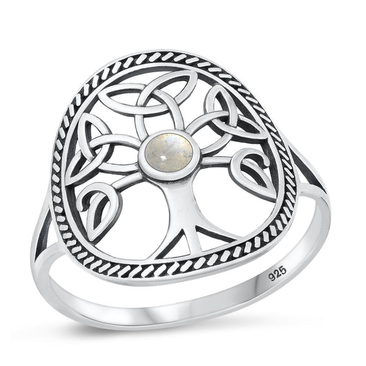 Sterling Silver Moonstone Celtic Tree of Life Ring