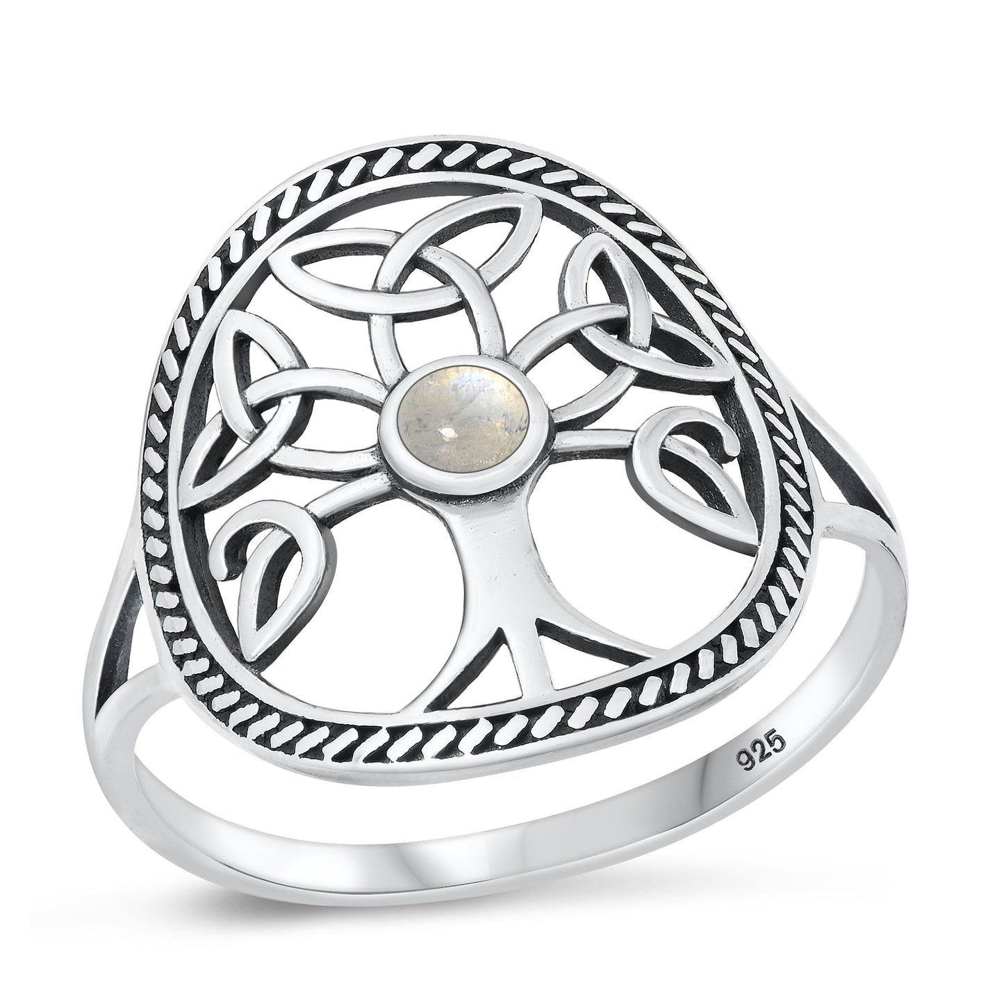 Sterling Silver Moonstone Celtic Tree of Life Ring
