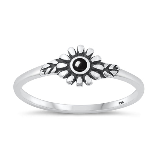 Sterling Silver Black Agate Flower Ring