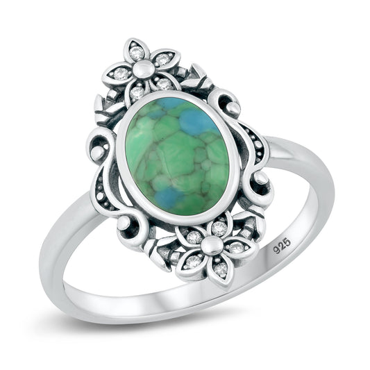 Sterling Silver Genuine Turquoise Cocktail Ring
