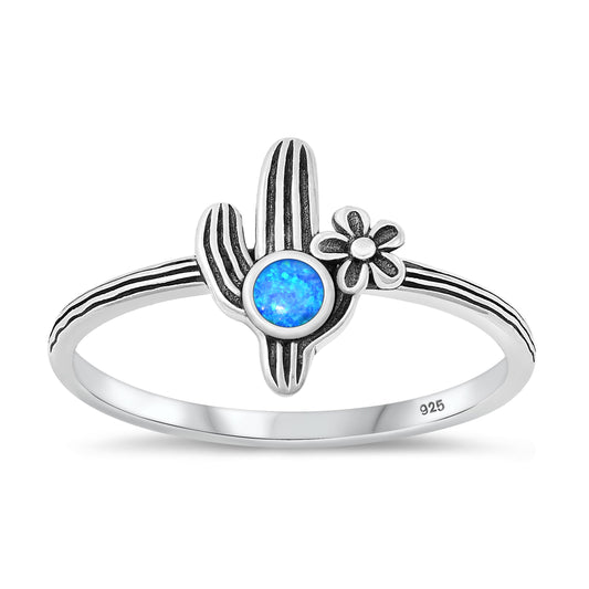 Sterling Silver Blue Lab Opal Cactus Ring