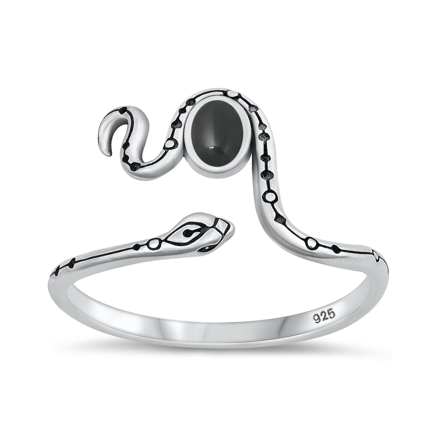 Sterling Silver Black Agate Snake Ring