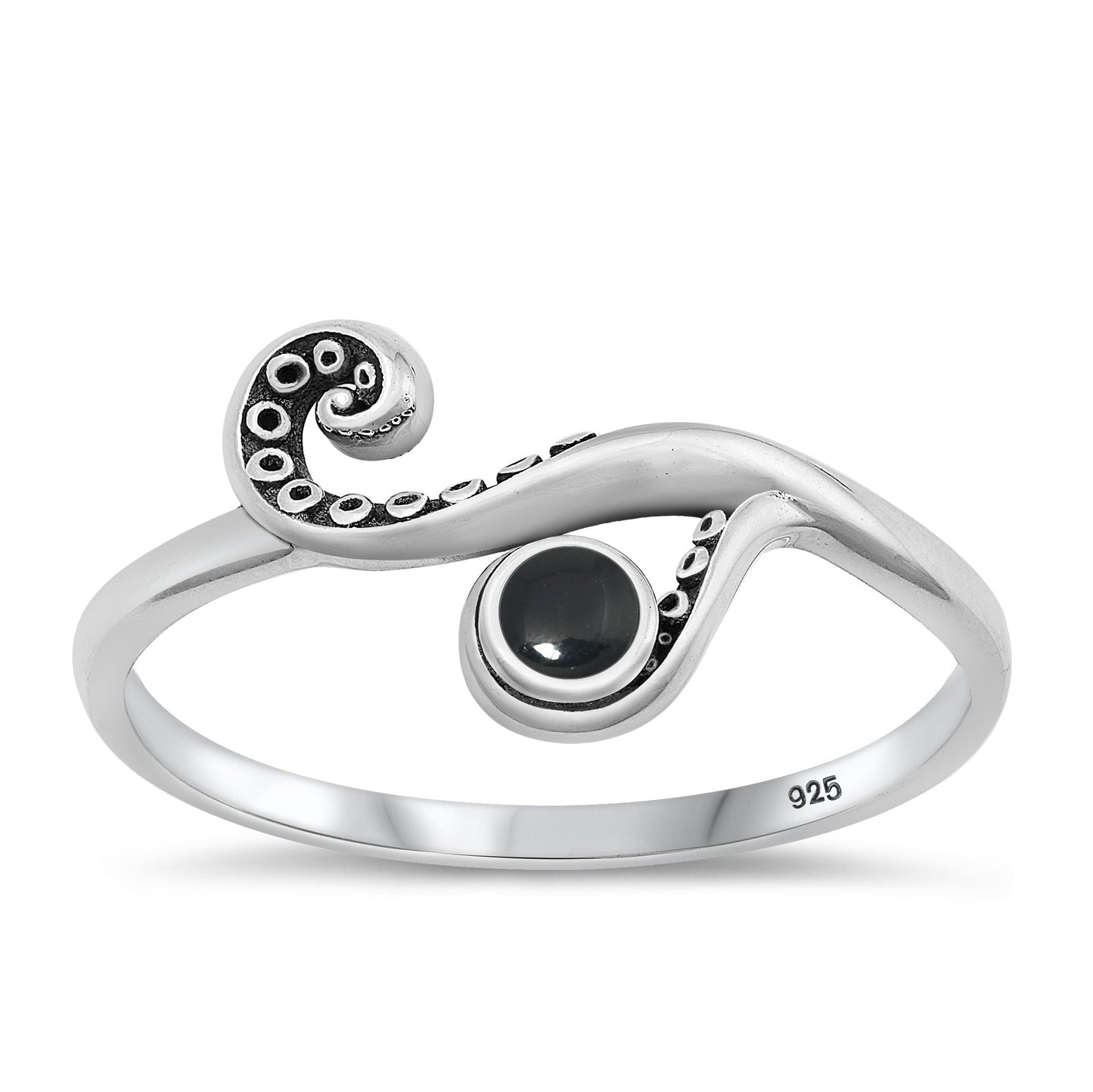 Sterling Silver Black Agate Tentacle Ring