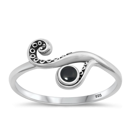 Sterling Silver Black Agate Tentacle Ring
