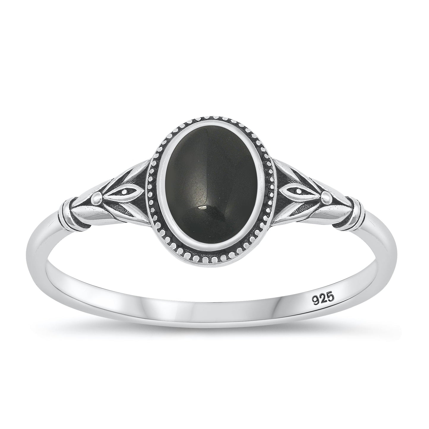 Sterling Silver Black Agate Bali Ring